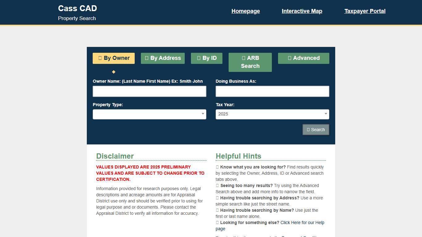 Cass CAD Property Search